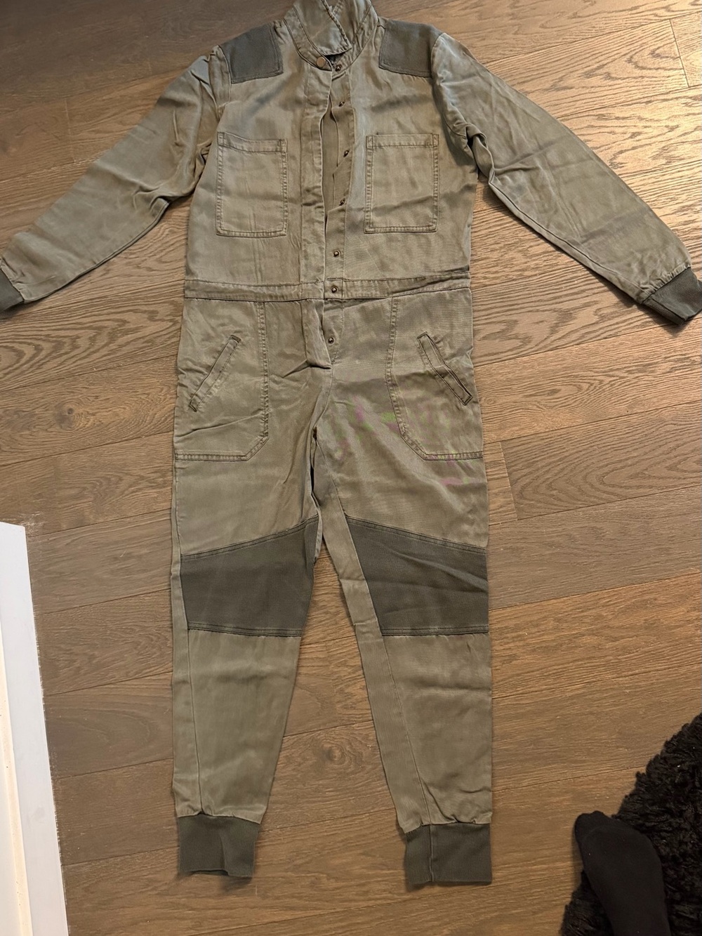 Women’s Olive Utility Jumpsuit with Rib Cuffs